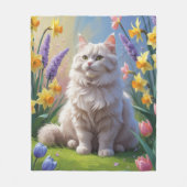 シベリア猫春の花絵を描ズ フリースブランケット (正面)