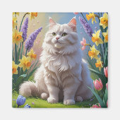 シベリア猫春の花絵を描ズ マグネット (正面)