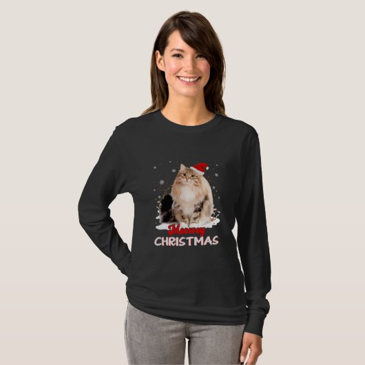 シベリア猫飼い主クリスマスクリスマス猫好き Tシャツ (正面フル)