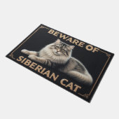 シベリア猫、シベリアスタイリッシュ子猫に用心 ドアマット (アングル)