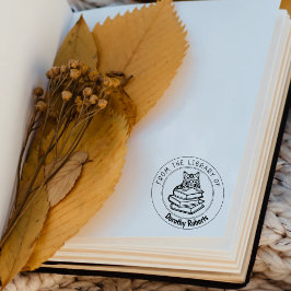 シベリア猫、図書館の本 ラバースタンプ