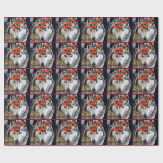 シベリア素晴らしハスキーのサンタドッグのクリスマスクラップ ラッピングペーパー (フラット)