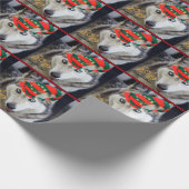 シベリア素晴らしハスキーのサンタドッグのクリスマスクラップ ラッピングペーパー (角)