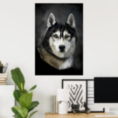 シベリア素晴らしハスキー・デジタ絵画ル ポスター (ホームオフィス)