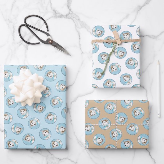 シベリア絵を描ハスキー犬アート ラッピングペーパーシート (正面)