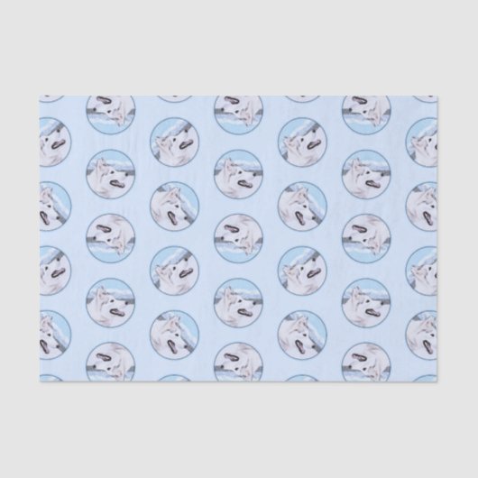 シベリア絵を描・ハスキーの白犬アート 薄葉紙 (正面)