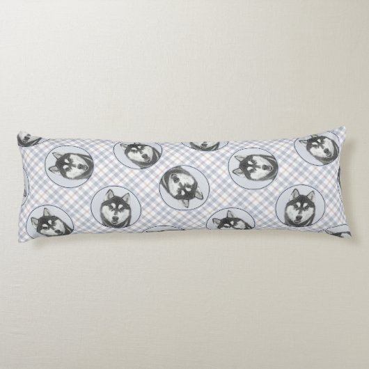 シベリア絵を描・ハスキーの白黒の犬アート ボディピロー (裏面)