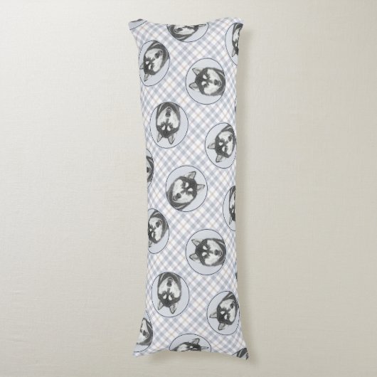 シベリア絵を描・ハスキーの白黒の犬アート ボディピロー (正面縦)