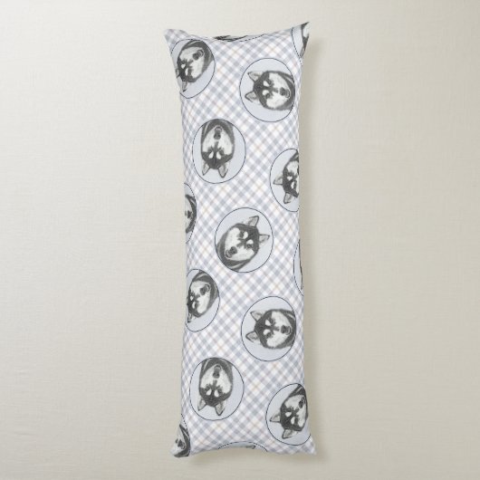 シベリア絵を描・ハスキーの白黒の犬アート ボディピロー (裏面 (縦))