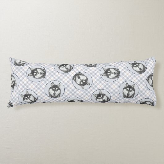 シベリア絵を描・ハスキーの白黒の犬アート ボディピロー (正面)