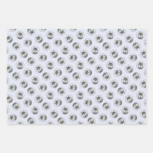 シベリア絵を描・ハスキーの白黒の犬アート ラッピングペーパーシート (正面)