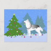 シベリア飾ハスキーのクリスマスツリー – 森 シーズンポストカード (正面)