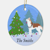 シベリア飾ハスキーのクリスマスツリー – 森 セラミックオーナメント (左)