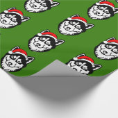 シベリア_ハスキー犬とクリスマスサンタハット ラッピングペーパー (角)