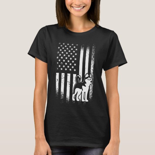 シベリア・ハスキー米国国旗の所有者 Tシャツ (正面)