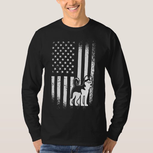シベリア・ハスキー米国国旗の所有者 Tシャツ (正面)