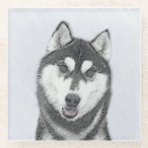 シベリア・ハスキー絵画の犬アート ガラスコースター
