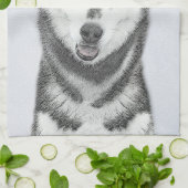 シベリア・ハスキー絵画の犬アート キッチンタオル (折り畳み)