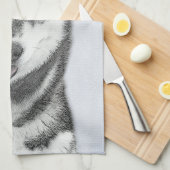 シベリア・ハスキー絵画の犬アート キッチンタオル (四つ折り)