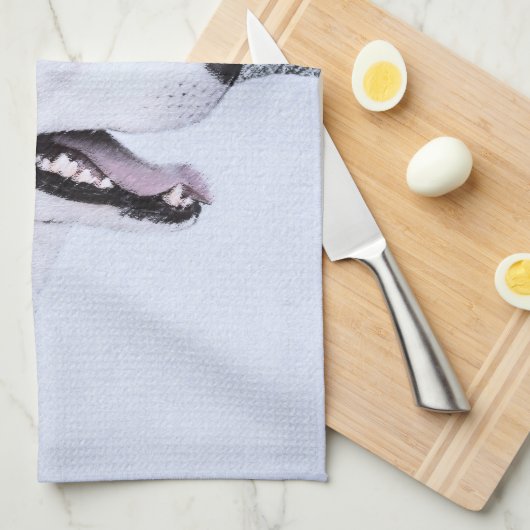 シベリア・ハスキー絵画の犬アート キッチンタオル (四つ折り)