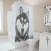 シベリア・ハスキー絵画の犬アート シャワーカーテン (インサイチュ)