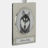シベリア・ハスキー絵画の犬アート シルバープレートバナーオーナメント (右)