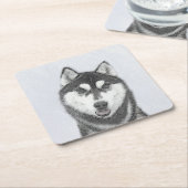 シベリア・ハスキー絵画の犬アート スクエアペーパーコースター (アングル)