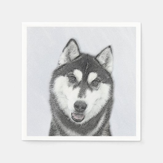 シベリア・ハスキー絵画の犬アート スタンダードカクテルナプキン (正面)