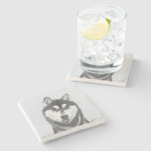 シベリア・ハスキー絵画の犬アート ストーンコースター (横)