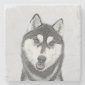 シベリア・ハスキー絵画の犬アート ストーンコースター (正面)