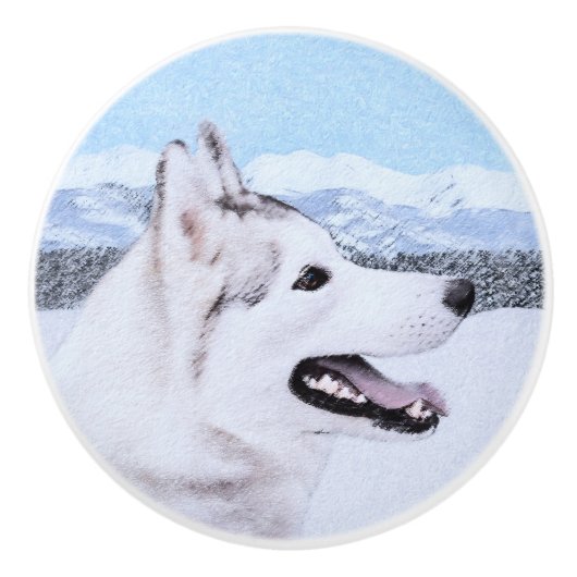 シベリア・ハスキー絵画の犬アート セラミックノブ (正面)