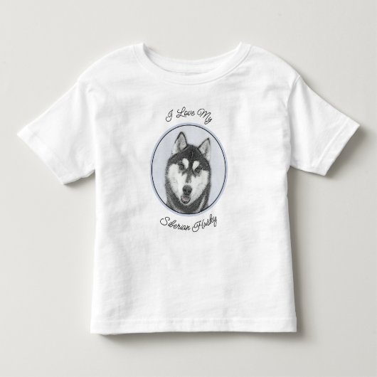 シベリア・ハスキー絵画の犬アート トドラーTシャツ (正面)