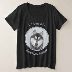 シベリア・ハスキー絵画の犬アート プラスサイズTシャツ