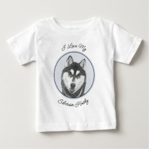 シベリア・ハスキー絵画の犬アート ベビーTシャツ