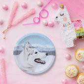 シベリア・ハスキー絵画の犬アート ペーパープレート (パーティー)