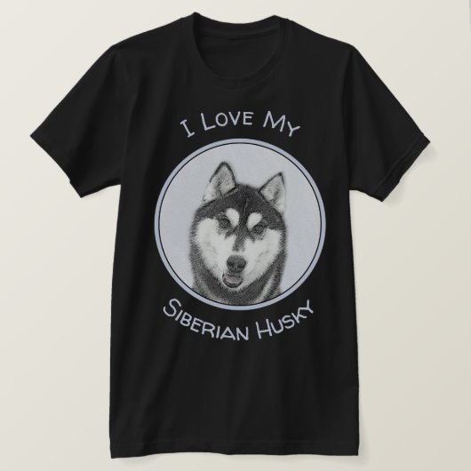 シベリア・ハスキー絵画の犬アート Tシャツ (デザイン正面)