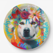 シベリア・ハスキー誕生日パーティー ペーパープレート (正面)
