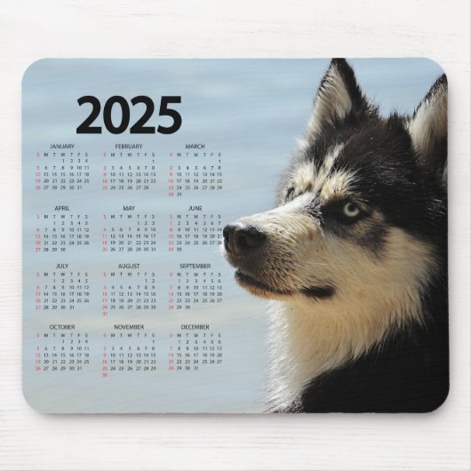 シベリア・ハスキー2025犬カレンダー マウスパッド (正面)