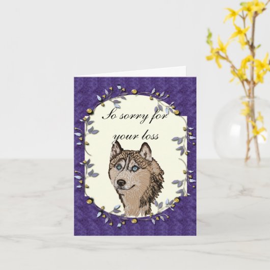 シベリア・ハスキー カード (黄色い花)