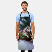 シベリア・ハスキー・クリスマスの雪の冬 エプロン (着用した状態)