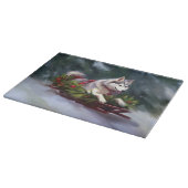 シベリア・ハスキー・クリスマスの雪の冬 カッティングボード (角)