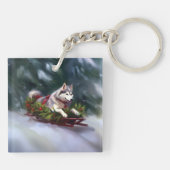 シベリア・ハスキー・クリスマスの雪の冬 キーホルダー (裏面)