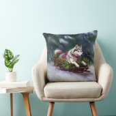 シベリア・ハスキー・クリスマスの雪の冬 クッション (椅子)