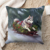 シベリア・ハスキー・クリスマスの雪の冬 クッション (ブランケット)