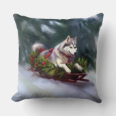 シベリア・ハスキー・クリスマスの雪の冬 クッション (正面)