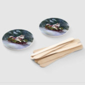 シベリア・ハスキー・クリスマスの雪の冬 ハンドファン (組立なし)