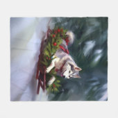 シベリア・ハスキー・クリスマスの雪の冬 フリースブランケット (正面(横))