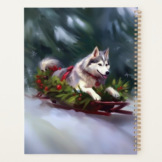 シベリア・ハスキー・クリスマスの雪の冬 プランナー手帳 (裏面)