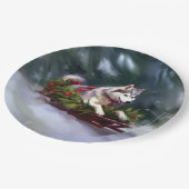 シベリア・ハスキー・クリスマスの雪の冬 ペーパープレート (アングル)