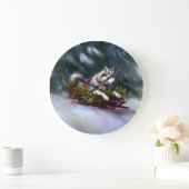 シベリア・ハスキー・クリスマスの雪の冬 ラージ壁時計 (ホーム)